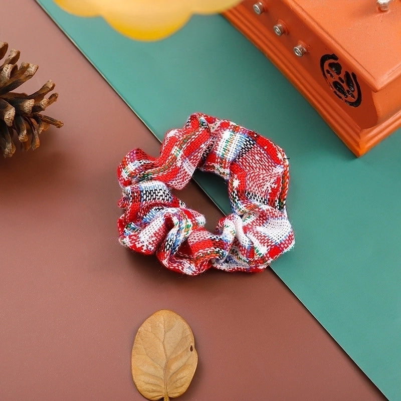 Fashion Color Block Plaid Snowflake Cloth Hair Tie 1 Piece