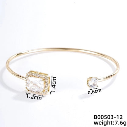 304 Stainless Steel Copper Casual Minimalist Classic Style Geometric Heart Shape Flower Zircon Bangle