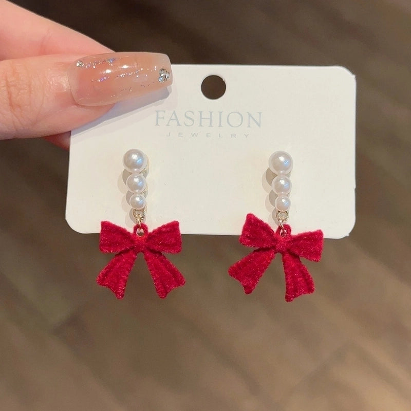 1 Pair IG Style Minimalist Heart Shape Flower Bow Knot Inlay Alloy Artificial Pearls Rhinestones Drop Earrings Earrings Ear Studs