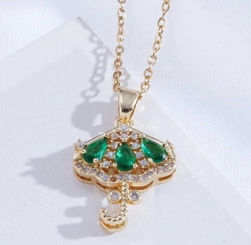 Titanium Steel Copper Plating Heart Shape Flower Umbrella Pendant Necklace