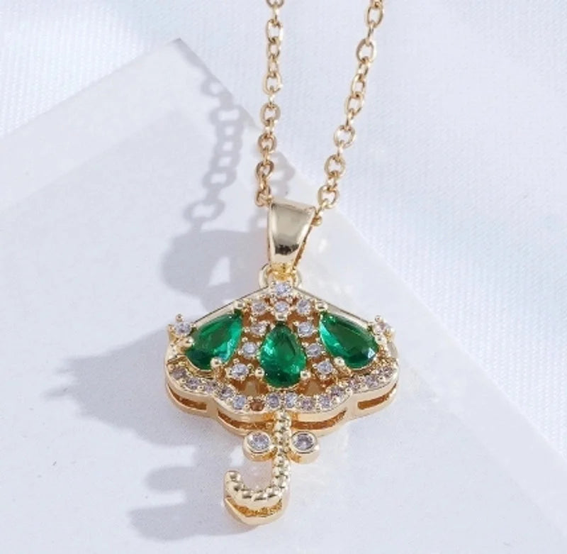 Titanium Steel Copper Plating Heart Shape Flower Umbrella Pendant Necklace