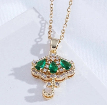 Titanium Steel Copper Plating Heart Shape Flower Umbrella Pendant Necklace