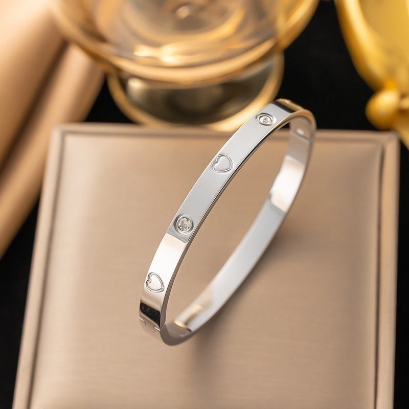 Elegant Letter Heart Shape Flower Titanium Steel Bangle