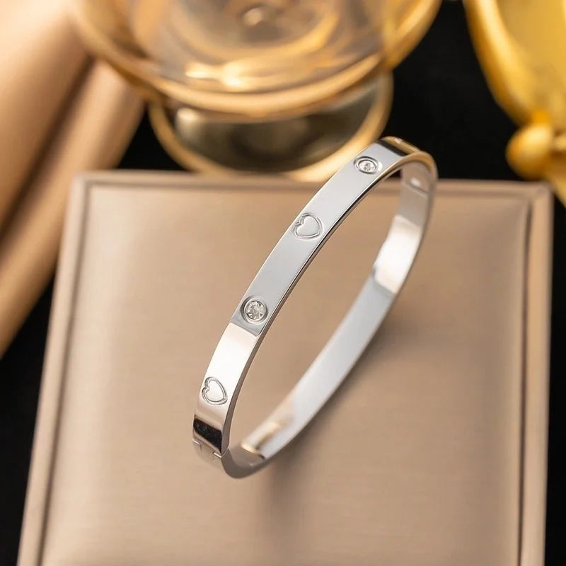 Elegant Letter Heart Shape Flower Titanium Steel Bangle