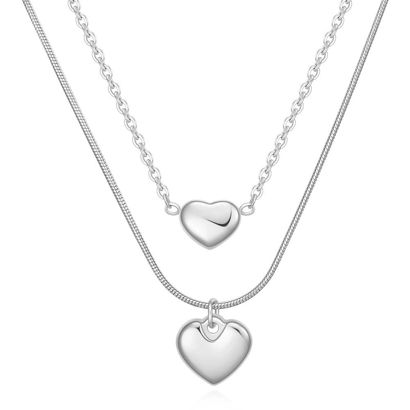 Minimalist Heart Shape Titanium Steel Inlaid Gold Women's Layered Necklaces
