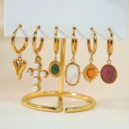 6 Pieces Minimalist Classic Style Heart Shape Plating Inlay 304 Stainless Steel Rhinestones Drop Earrings