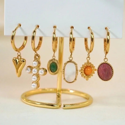 6 Pieces Minimalist Classic Style Heart Shape Plating Inlay 304 Stainless Steel Rhinestones Drop Earrings