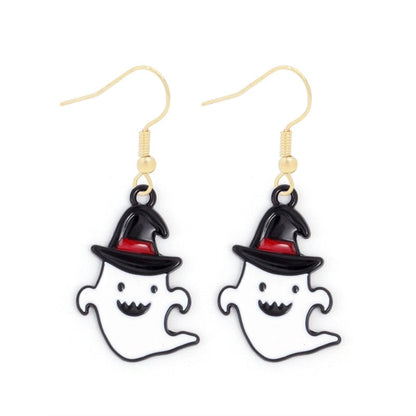 1 Pair Funny Cool Style Pumpkin Spider Web Ghost Enamel Zinc Alloy Drop Earrings