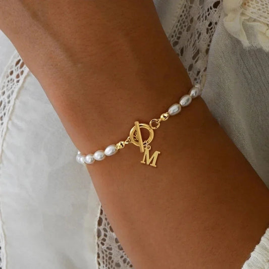 Elegant Minimalist Classic Style Letter 304 Stainless Steel Artificial Pearl Bracelets In Bulk