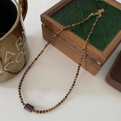 Minimalist Geometric Natural Stone Tiger Eye Pendant Necklace In Bulk