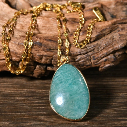 2 Pieces Simple High-Grade Gold Hemming Geometric Natural Stone Necklace Women's Light Luxury Minority Pendant Titanium Steel Necklace Ornament