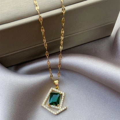 Minimalist Bow Knot Titanium Steel Copper Inlay Rhinestones Pendant Necklace