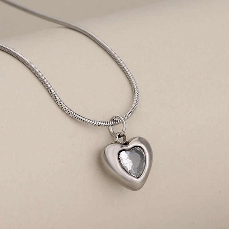Princess Cute Classic Style Heart Shape 304 Stainless Steel Zircon Inlay Stainless Steel Necklaces