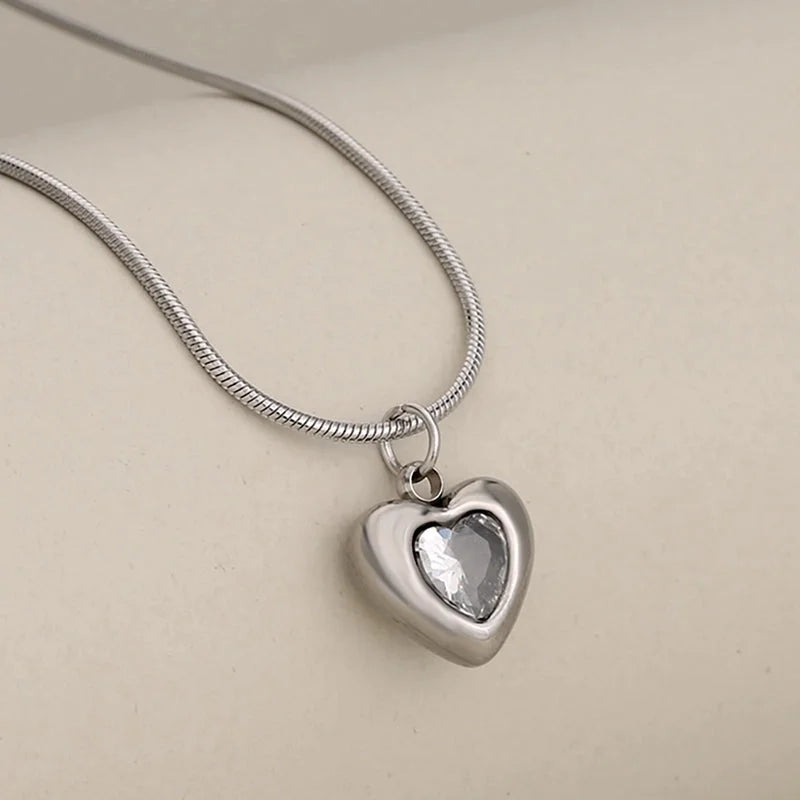 Princess Cute Classic Style Heart Shape 304 Stainless Steel Zircon Inlay Stainless Steel Necklaces