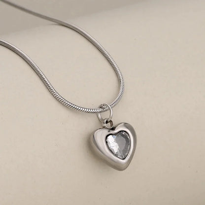Princess Cute Classic Style Heart Shape 304 Stainless Steel Zircon Inlay Stainless Steel Necklaces