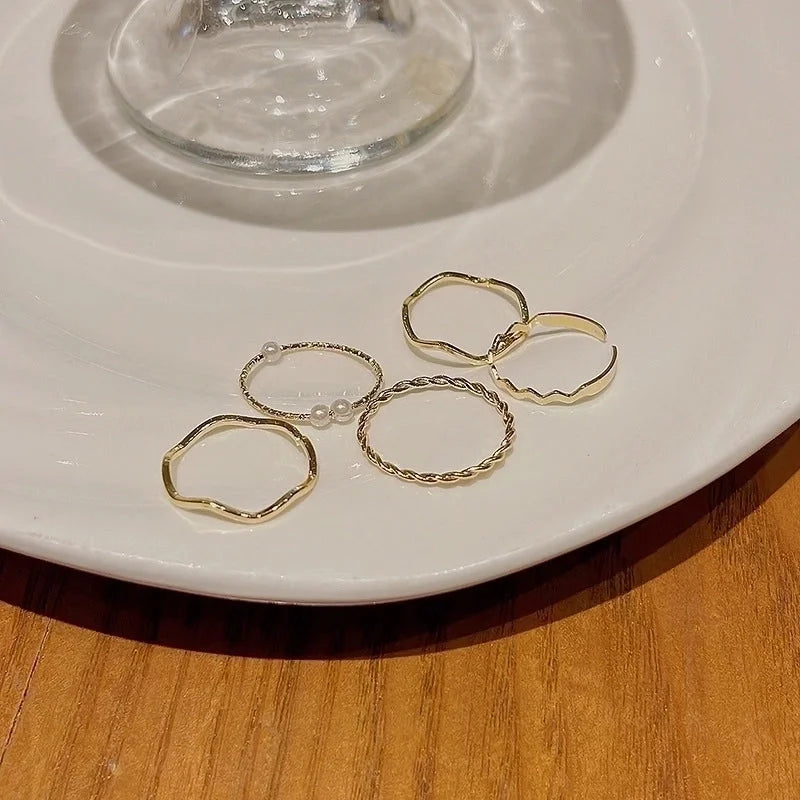 Minimalist Heart Shape Flower Bow Knot Copper Inlay Artificial Pearls Opal Zircon Rings