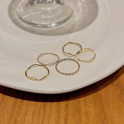 Minimalist Heart Shape Flower Bow Knot Copper Inlay Artificial Pearls Opal Zircon Rings