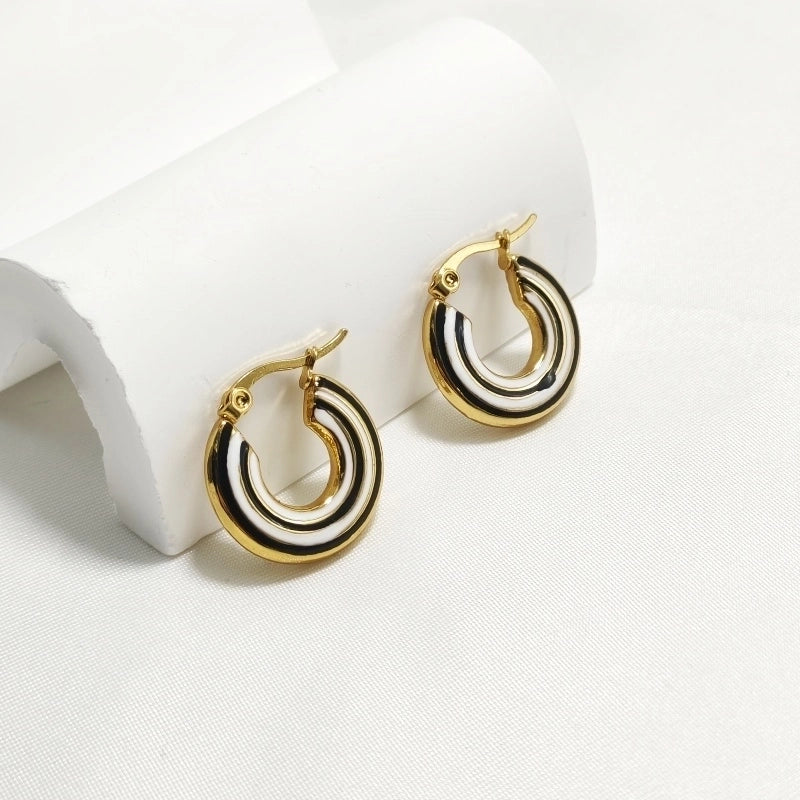 1 Pair Elegant Retro Color Block Enamel 304 Stainless Steel 18K Gold Plated Earrings