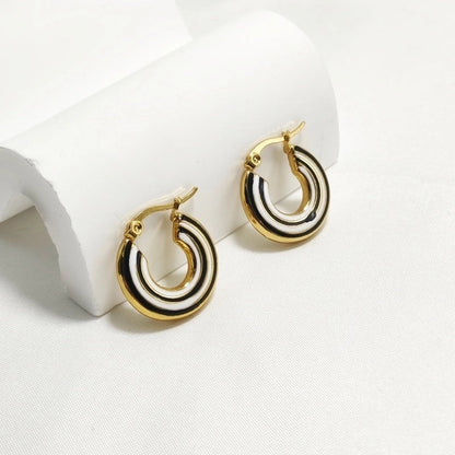 1 Pair Elegant Retro Color Block Enamel 304 Stainless Steel 18K Gold Plated Earrings