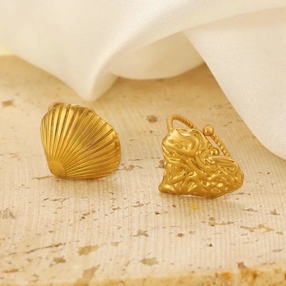 Hawaiian Beach Tropical Tortoise Starfish Shell 304 Stainless Steel Open Rings