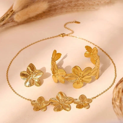 Elegant Vacation Flower 304 Stainless Steel 18K Gold Plated Rings Bracelets Necklace