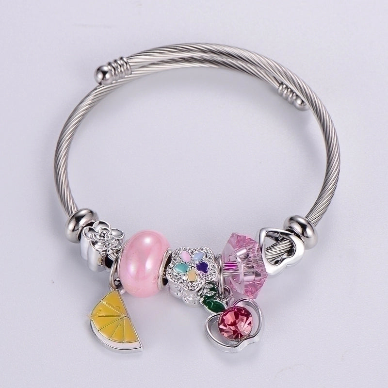 Sweet Classic Style Ice Cream Heart Shape Elephant Stainless Steel Alloy Beaded Epoxy Inlay Rhinestones Bracelets