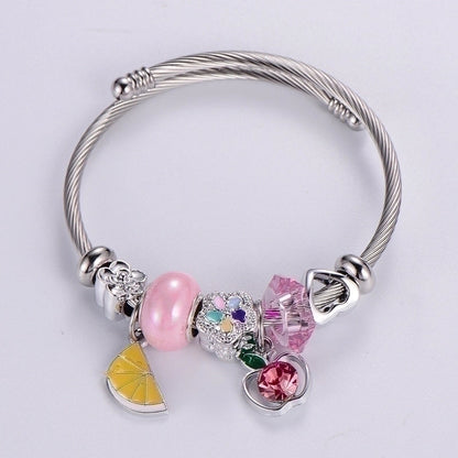 Sweet Classic Style Ice Cream Heart Shape Elephant Stainless Steel Alloy Beaded Epoxy Inlay Rhinestones Bracelets
