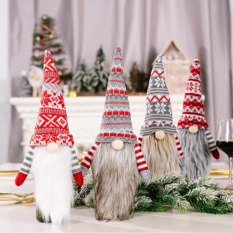 Cross-border New Christmas Decoration European And American Style Knitted Faceless Elderly Long Beard Wine Bottle Cap Wine Bottle Cover Home Holiday