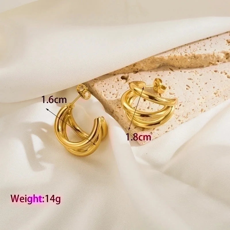 1 Pair Minimalist Classic Style C Shape Plating Stainless Steel 14k Gold Plated Ear Studs