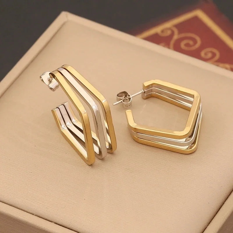 1 Pair Minimalist Commute Geometric 304 Stainless Steel 18K Gold Plated Ear Studs
