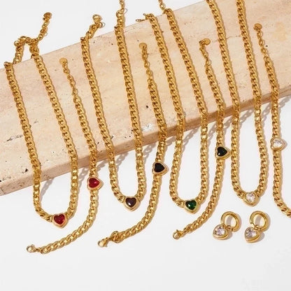 3 Pieces 304 Stainless Steel 16K Gold Plated White Gold Plated Gold Plated Minimalist Inlay Heart Shape Zircon Bracelets Earrings Necklace