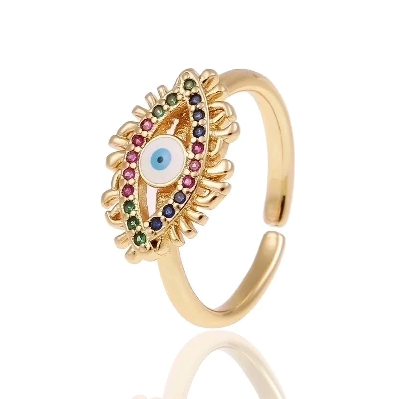 Fashion Enamel Drip Oil Evil Eye Retro Copper Tail Ring