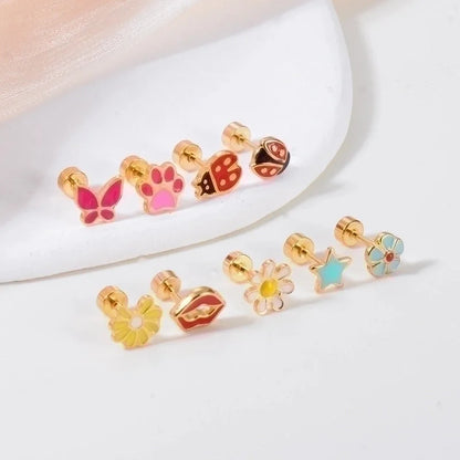 1 Pair Cute Geometric Enamel Plating Stainless Steel Ear Studs