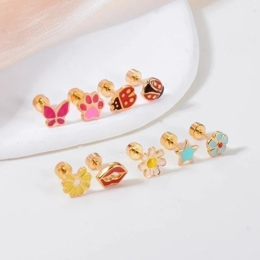 1 Pair Cute Geometric Enamel Plating Stainless Steel Ear Studs