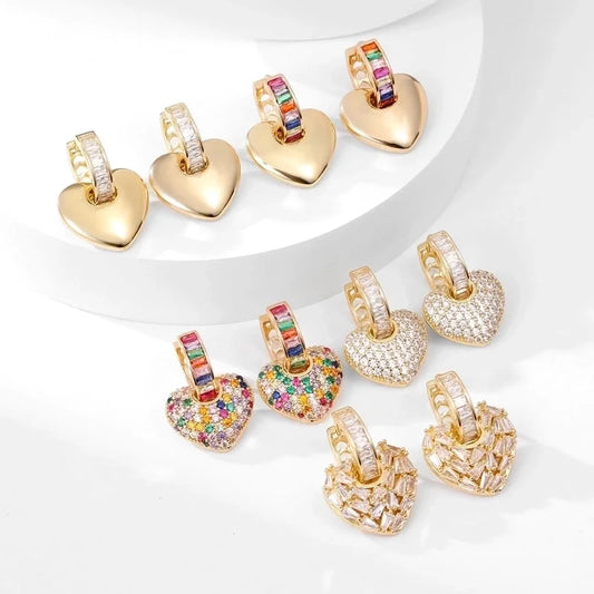 1 Pair Glam Shiny Heart Shape Copper Zircon K Gold Plated Drop Earrings