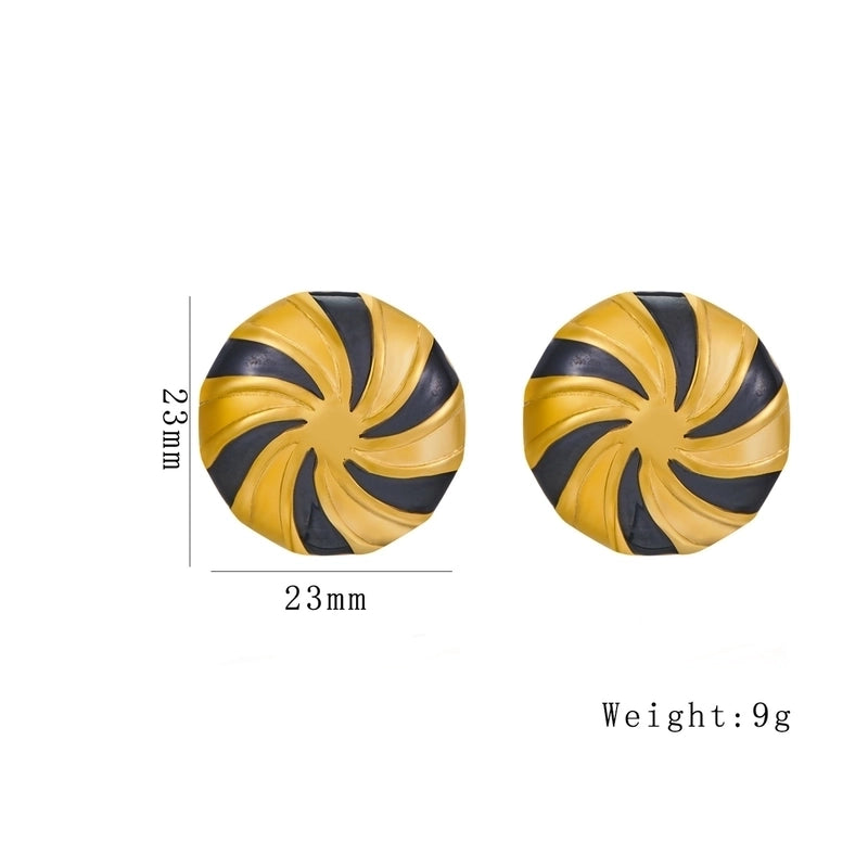 1 Pair Christmas Casual Minimalist Round Spiral Stripe Enamel Plating 304 Stainless Steel 18K Gold Plated Ear Studs