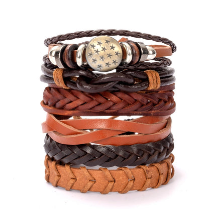 Casual Retro Star Solid Color Skull Pu Leather Layered Braid Halloween Unisex Bracelets