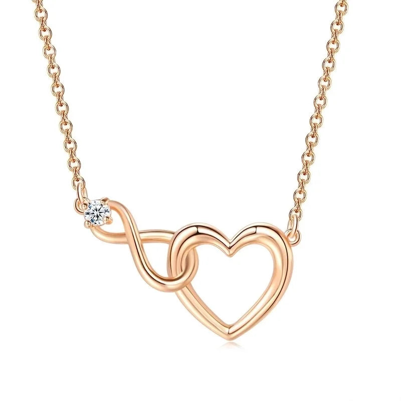 Sweet Minimalist Infinity Heart Shape Copper Inlay Zircon Bracelets Necklace