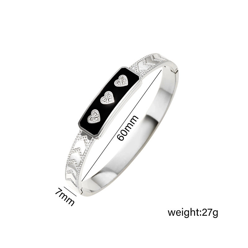 Casual Minimalist Heart Shape Flower Titanium Steel Rhinestones Bangle In Bulk