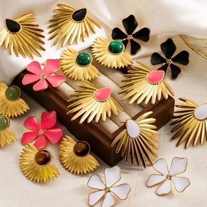 2 Pieces IG Style Flower Enamel 304 Stainless Steel 18K Gold Plated Stainless Steel Earrings