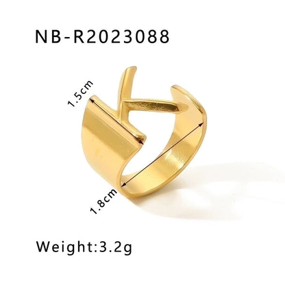 304 Stainless Steel 18K Gold Plated Modern Style Minimalist Asymmetrical Plating Letter Open Rings