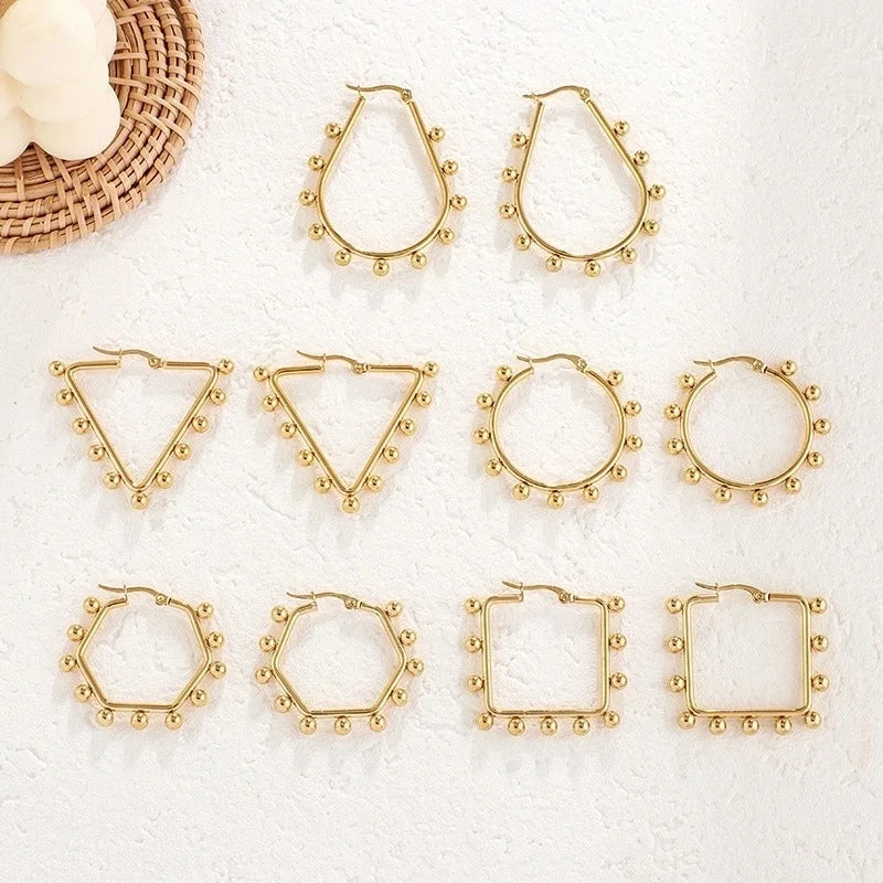 Fashion Triangle Round Square Stainless Steel Plating Earrings 1 Pair