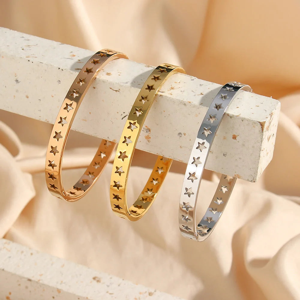 Fashion Pentagram Stainless Steel 18K Gold Plated Bangles