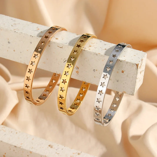 Fashion Pentagram Stainless Steel 18K Gold Plated Bangles