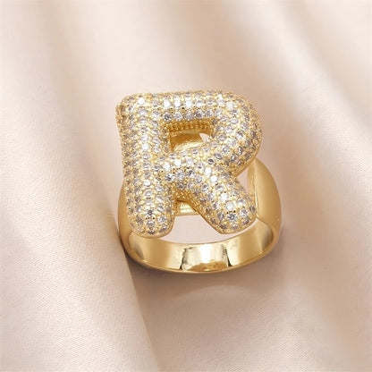 Copper Inlay Letter Zircon Open Rings