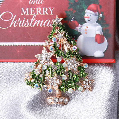 Fashion Pin Christmas Tree Alloy Inlay Rhinestones Women'S Brooches