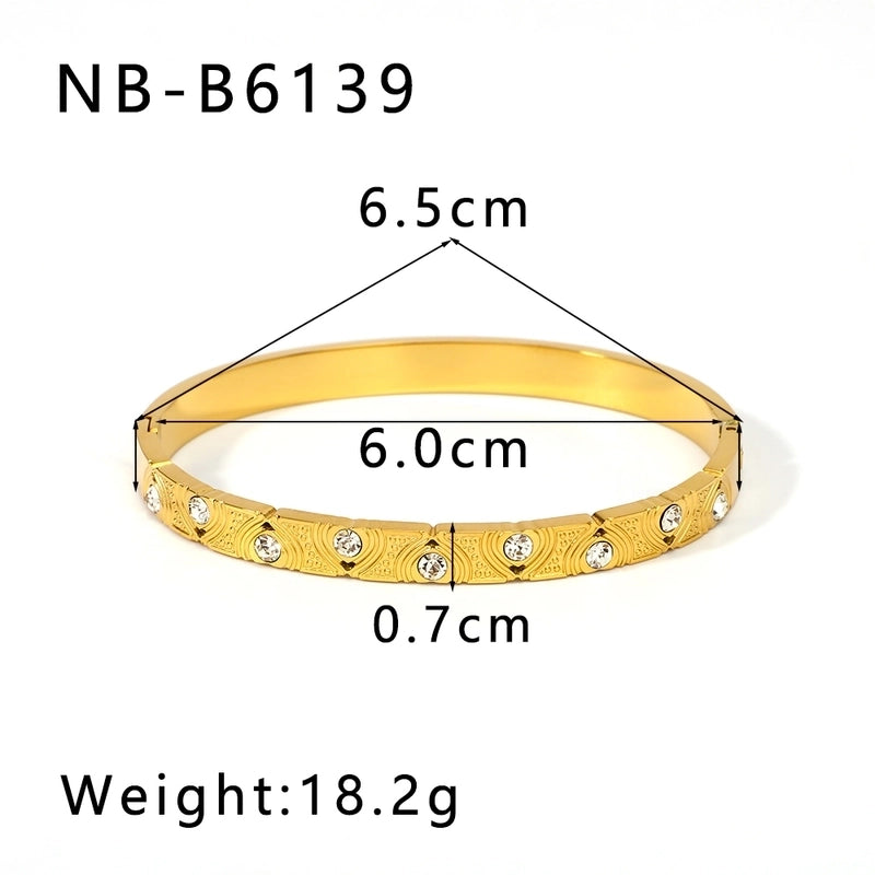 Vintage Style Minimalist Classic Style Geometric 304 Stainless Steel 18K Gold Plated Zircon Bangle In Bulk