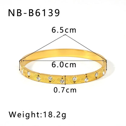 Vintage Style Minimalist Classic Style Geometric 304 Stainless Steel 18K Gold Plated Zircon Bangle In Bulk