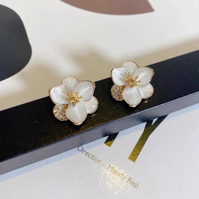 3 Pieces Sweet Heart Shape Rose Flower Inlay Imitation Pearl Alloy Rhinestones Earrings