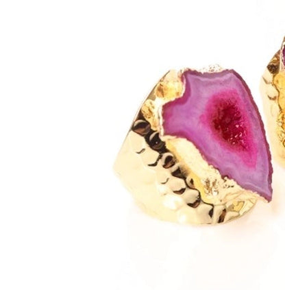 5 Pieces Casual Irregular Agate Brass Natural Stone Open Ring